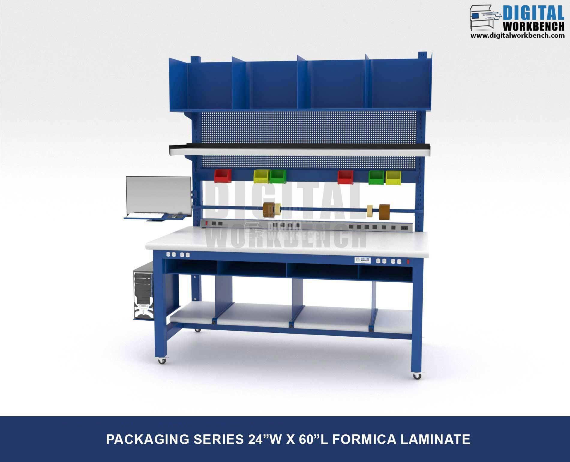 Industrial packing table with storage facility and Formica Laminate Top, by Digital Workbench 24W x 60L