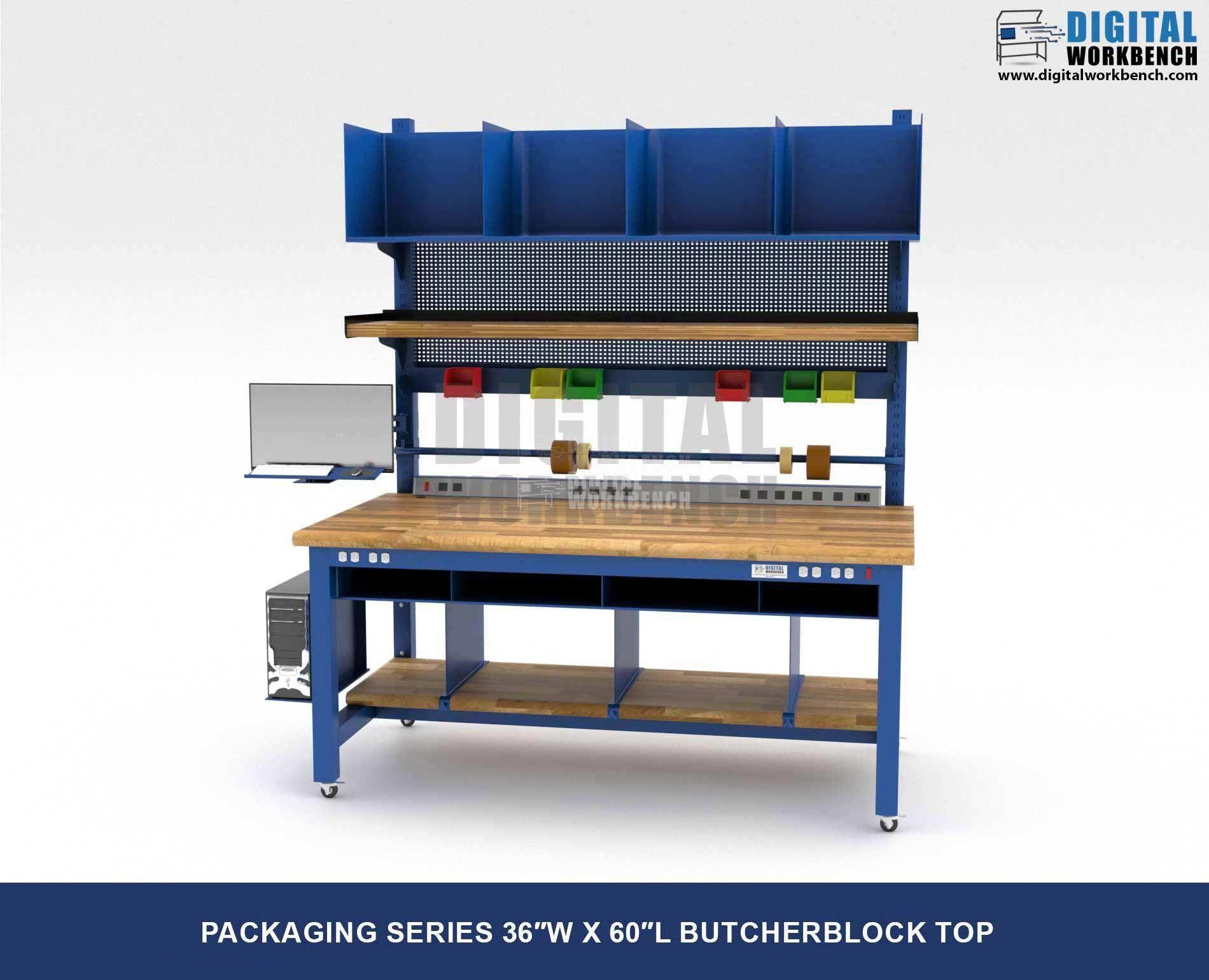 Packaging Workbench with storage and Butcher Block Top, 36W x 60L by Digital Workbench