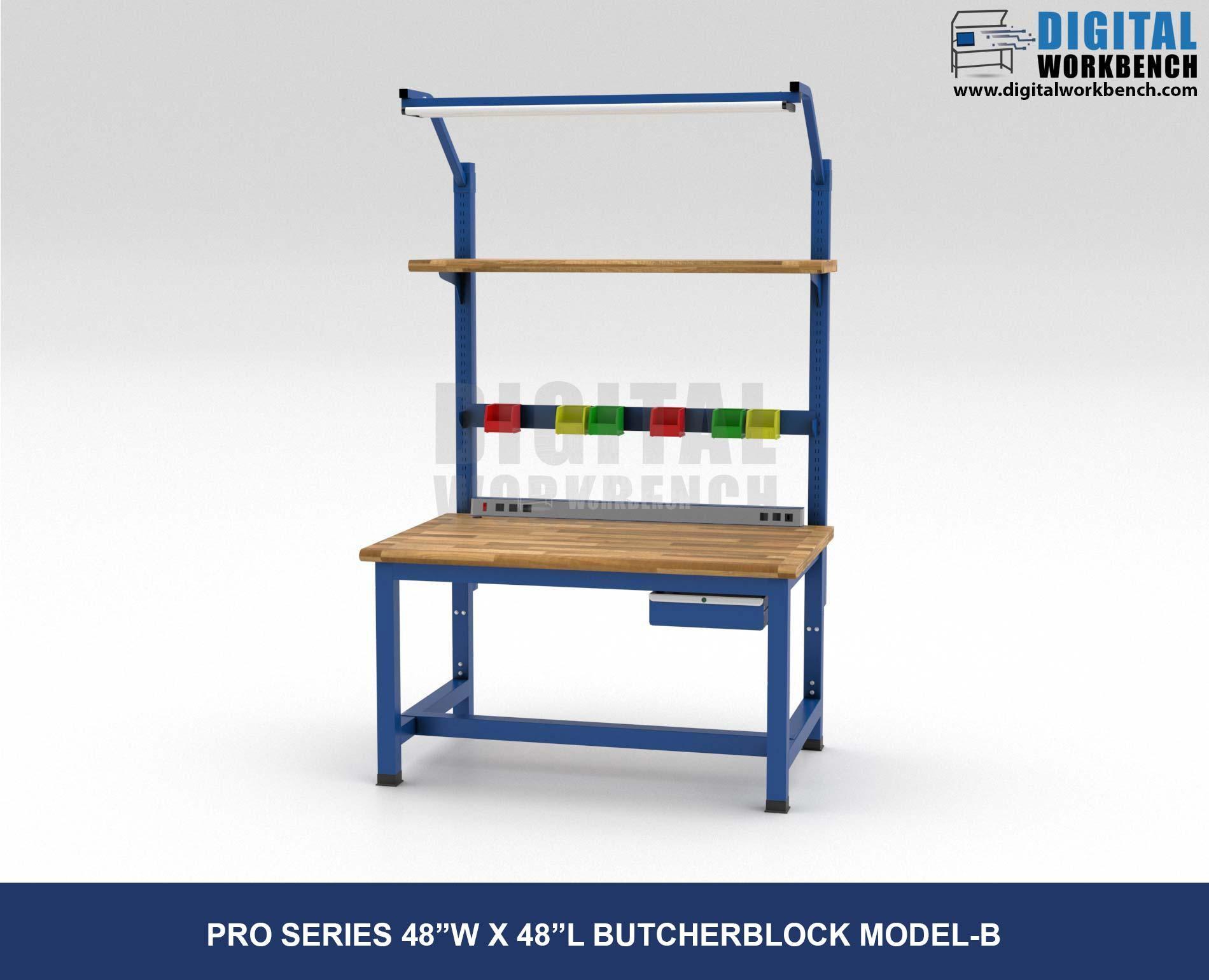 Pro Series Industrial Workbench Type model B, 48 inch Length, with Butcherblock Top by Digital Workbench - 48W x 48L